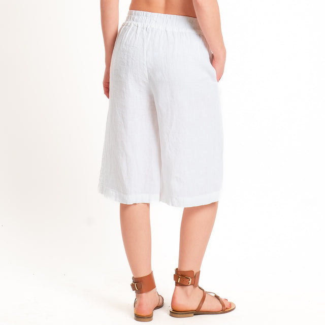 Zeroassoluto-Bermuda elastico in vita 100% lino premium washed - bianco