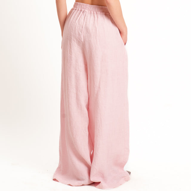 Zeroassoluto-Pantalone wide leg 100% lino premium washed- light pink