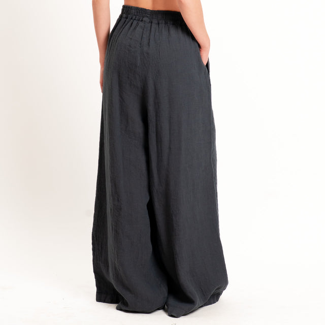 Zeroassoluto-Pantalone wide leg 100% lino premium washed - piombo