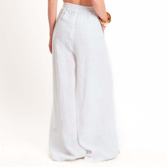 Zeroassoluto-Pantalone wide leg 100% lino premium washed- bianco