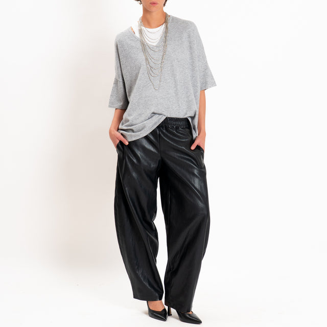 Zeroassoluto-Pantalone similpelle elastico in vita - nero