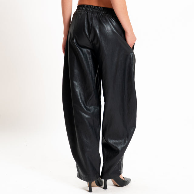 Zeroassoluto-Pantalone similpelle elastico in vita - nero