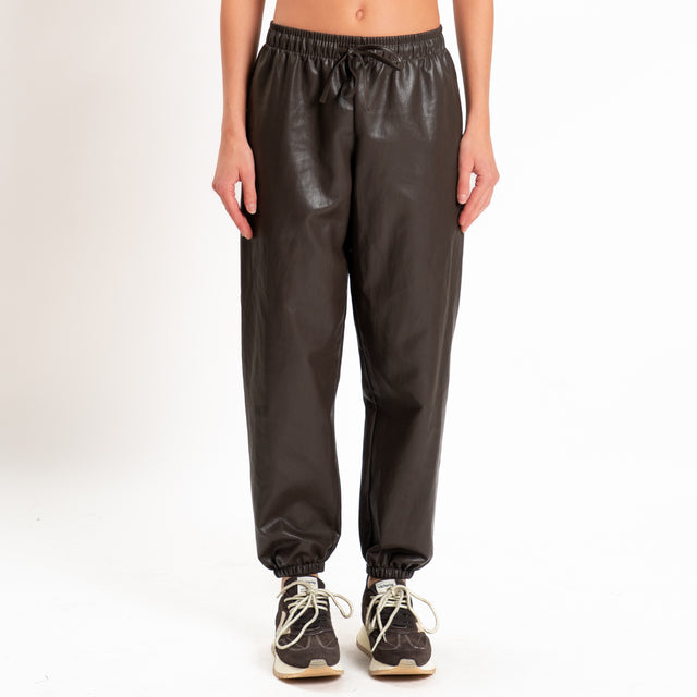 Zeroassoluto-Pantalone jogger similpelle con coulisse - moro