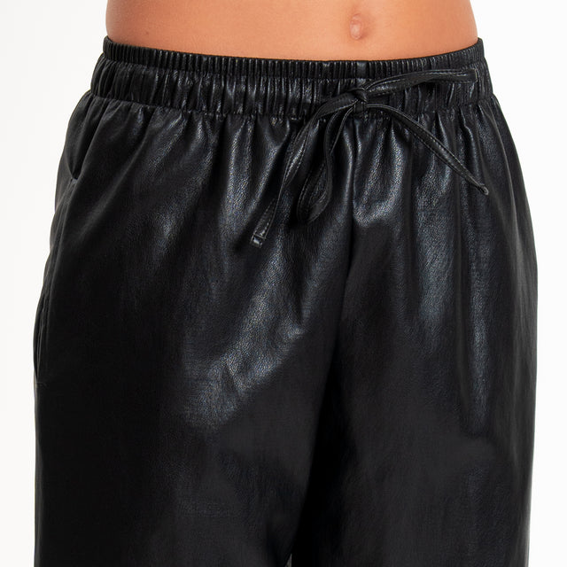 Zeroassoluto-Pantalone jogger similpelle con coulisse - nero