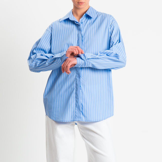 Zeroassoluto-Camicia over a righe bottoni dietro - celeste/bianco