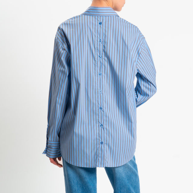 Zeroassoluto-Camicia over a righe bottoni dietro - celeste/cuoio