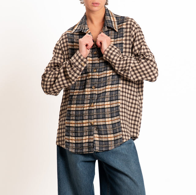 Zeroassoluto-Camicia check oversize - blu/sand/moro