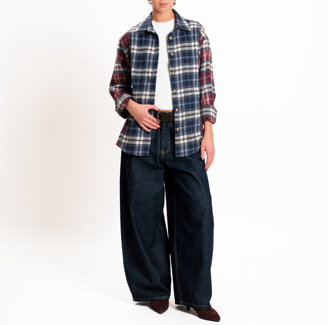 Zeroassoluto-Camicia check over in flanella - blu/vino/burro