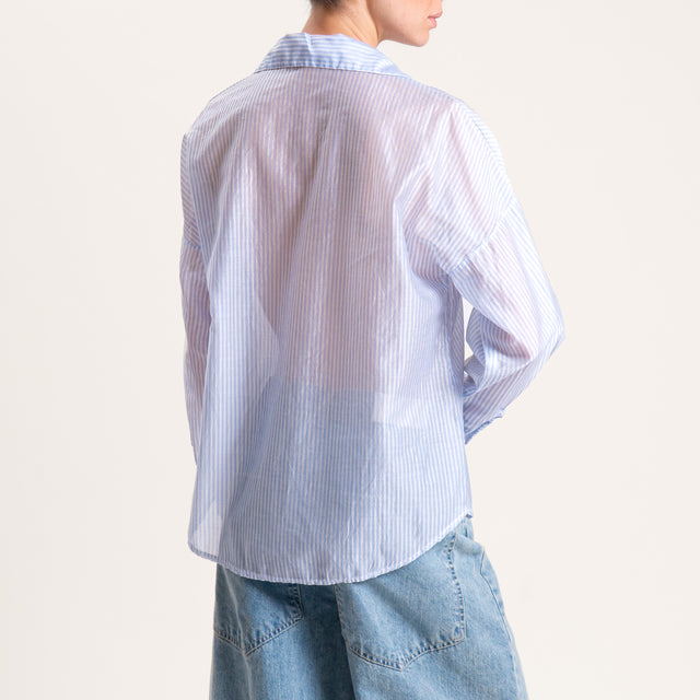 Zeroassoluto-Camicia CANDY mussola a righe tencel FIBRA NATURALE - latte/azzurro