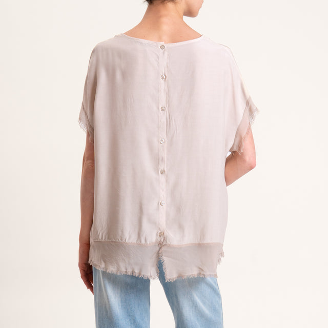 Zeroassoluto-Blusa in viscosa bordi sfrangiati bottoni dietro - sand