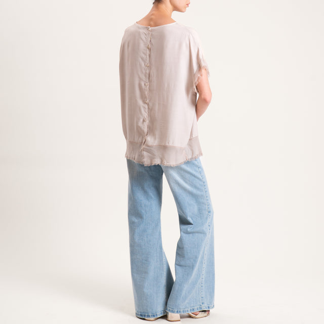 Zeroassoluto-Blusa in viscosa bordi sfrangiati bottoni dietro - sand