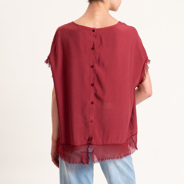 Zeroassoluto-Blusa in viscosa bordi sfrangiati bottoni dietro - india