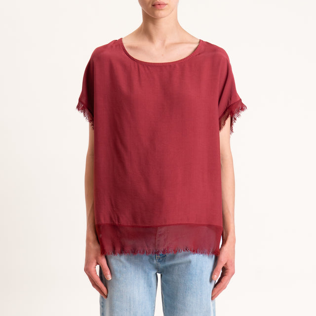 Zeroassoluto-Blusa in viscosa bordi sfrangiati bottoni dietro - india