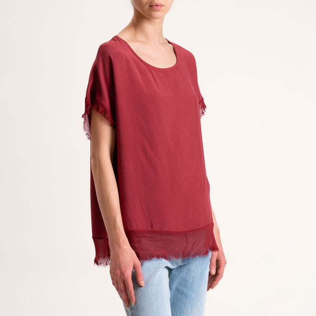 Zeroassoluto-Blusa in viscosa bordi sfrangiati bottoni dietro - india