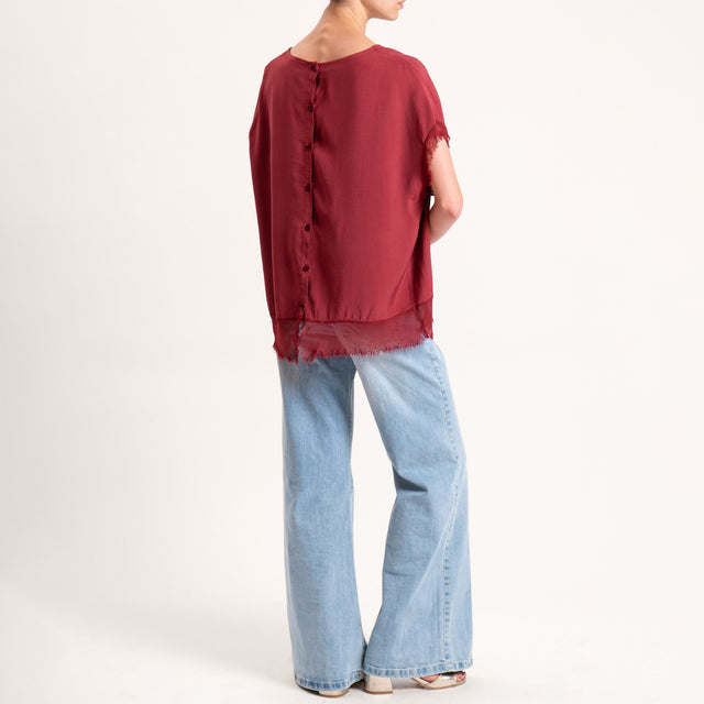 Zeroassoluto-Blusa in viscosa bordi sfrangiati bottoni dietro - india