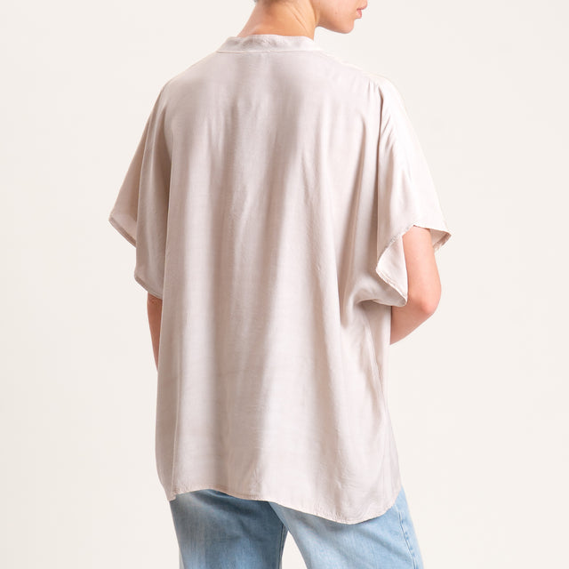Zeroassoluto - Camisa de cuello coreano de media manga - beige