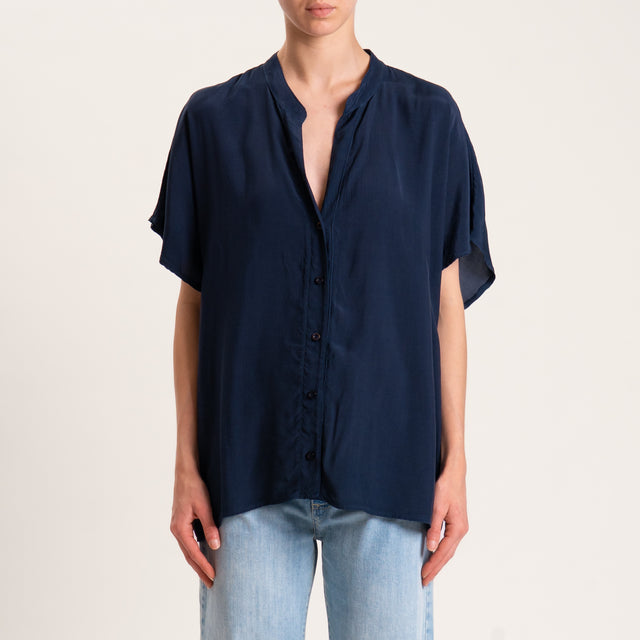 Zeroassoluto-Camicia collo coreana mezza manica - blu