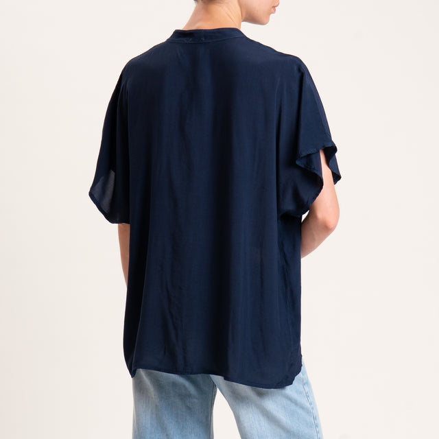 Camisa de cuello coreano Zeroassoluto de media manga - azul