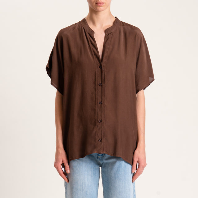 Zeroassoluto-Camicia collo coreana mezza manica - cocoa