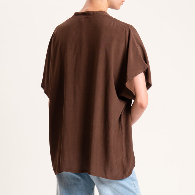 Camisa de cuello coreano Zeroassoluto de media manga - color cacao