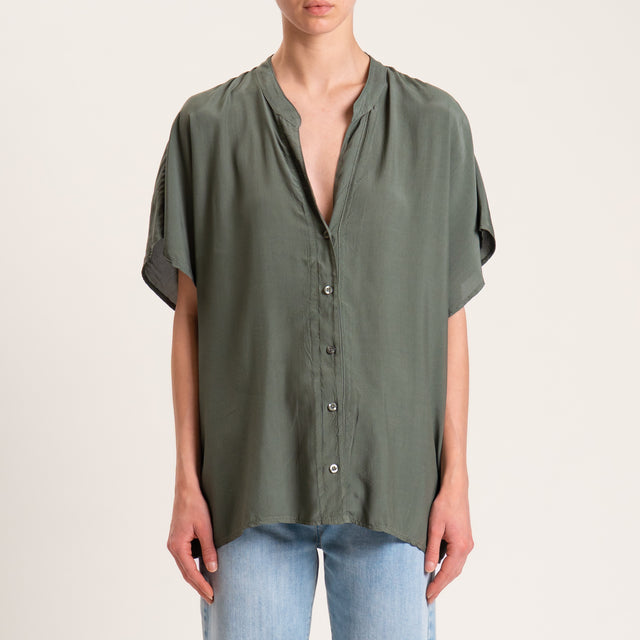 Zeroassoluto-Camicia collo coreana mezza manica - militare