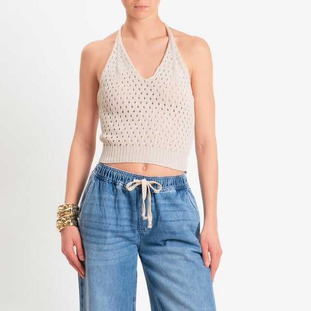 Zeroassoluto-Top scollo v maglia traforata - sand