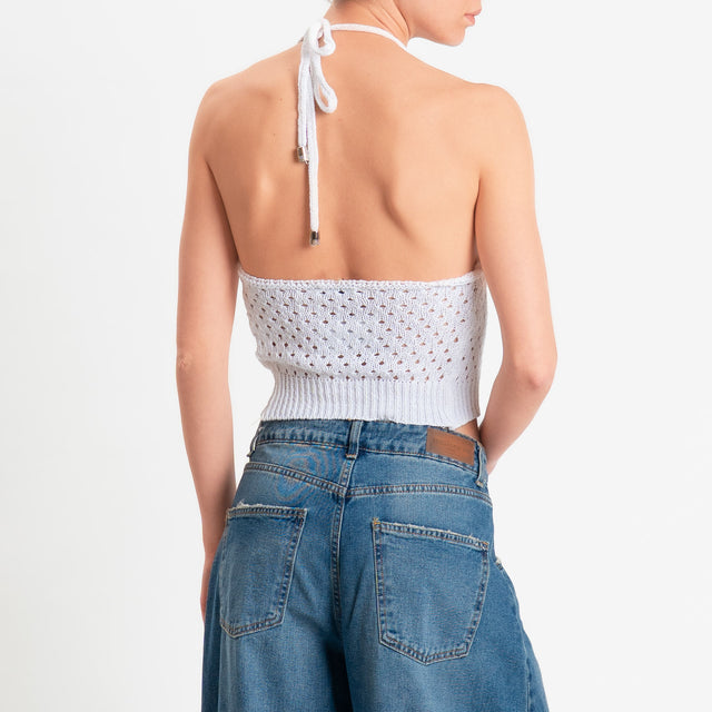 Zeroassoluto-Top scollo v maglia traforata - bianco