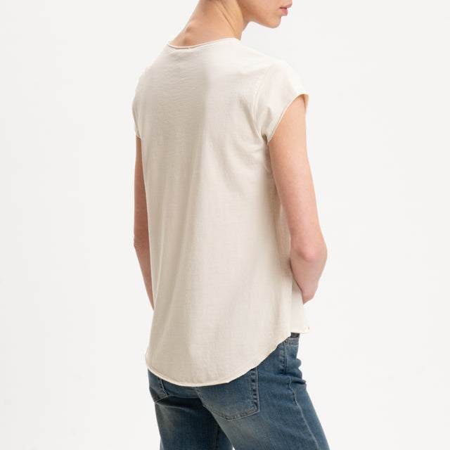 Zeroassoluto-T-shirt mezza manica taglio vivo cotone elasticizzato - burro