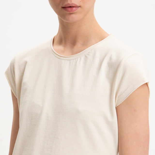 Zeroassoluto-T-shirt mezza manica taglio vivo cotone elasticizzato - burro