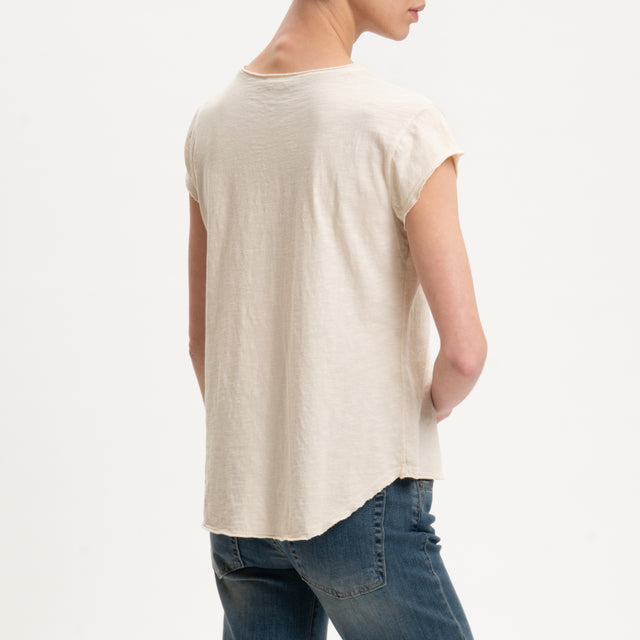 Zeroassoluto-T-shirt mezza manica taglio vivo cotone elasticizzato - burro