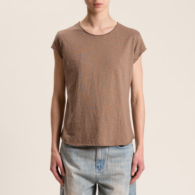 Zeroassoluto-T-shirt mezza manica taglio vivo - moro