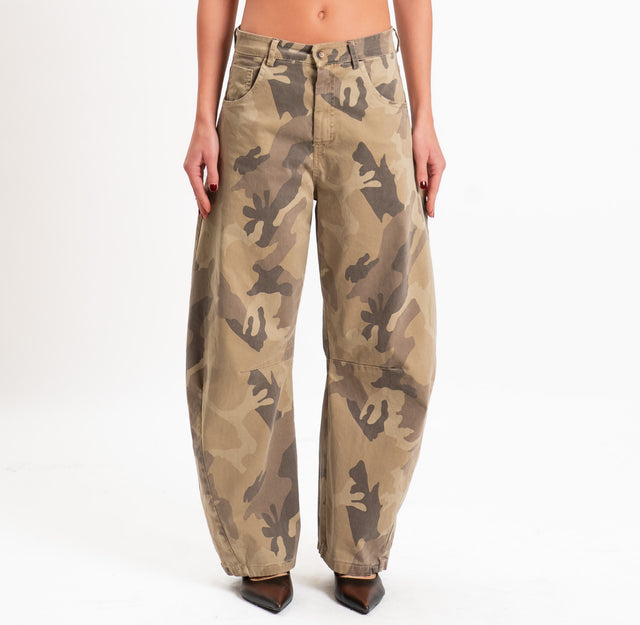 Zeroassoluto-Pantalone camouflage barrel wide leg - beige/moro
