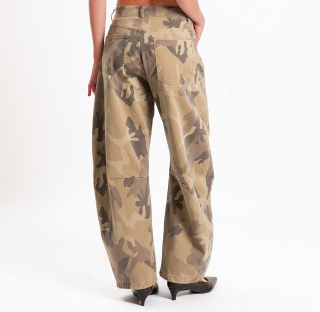 Zeroassoluto-Pantalone camouflage barrel wide leg - beige/moro