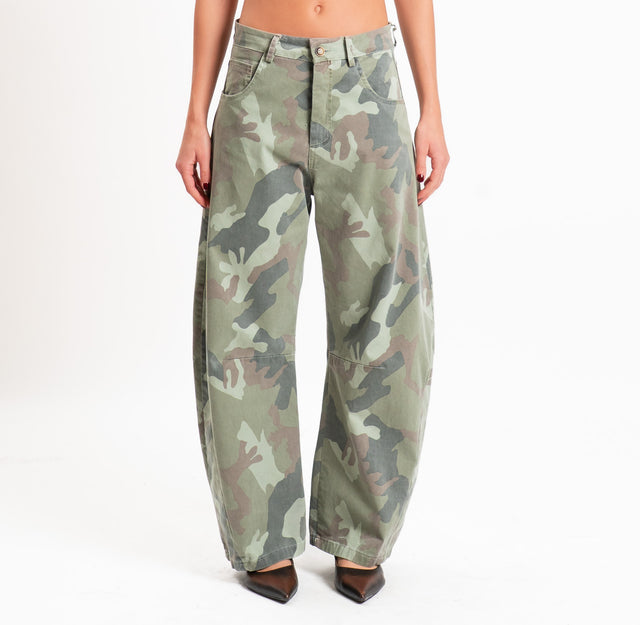 Zeroassoluto-Pantalone camouflage barrel wide leg - salvia/moro