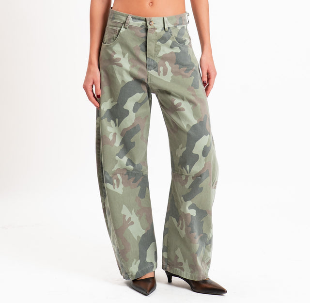 Zeroassoluto-Pantalone camouflage barrel wide leg - salvia/moro