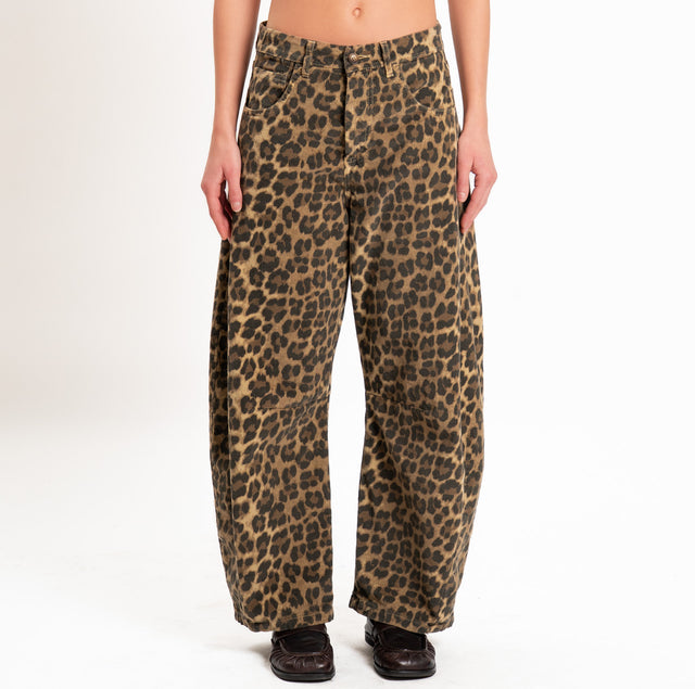 Zeroassoluto-Pantalone velluto 1000 righe elasticizzato fantasia barrel fit - maculato moro/beige/nero