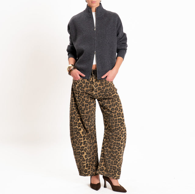 Zeroassoluto-Pantalone velluto 1000 righe elasticizzato fantasia barrel fit - maculato moro/beige/nero