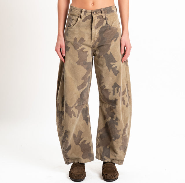 Zeroassoluto-Pantalone velluto 1000 righe elasticizzato fantasia barrel fit - camouflage sand/moro/caffè
