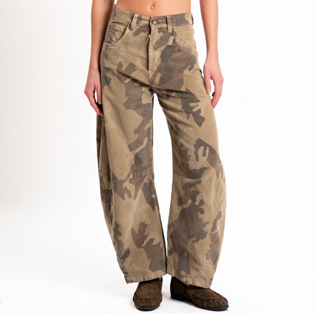Zeroassoluto-Pantalone velluto 1000 righe elasticizzato fantasia barrel fit - camouflage sand/moro/caffè