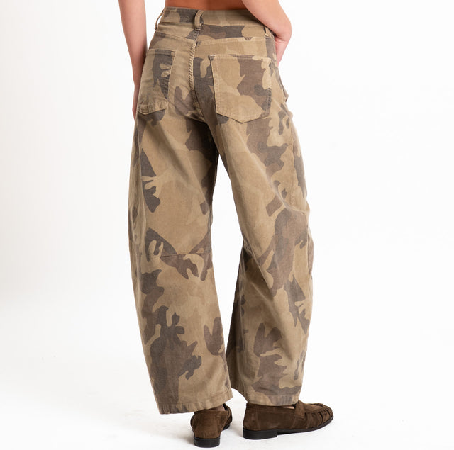 Zeroassoluto-Pantalone velluto 1000 righe elasticizzato fantasia barrel fit - camouflage sand/moro/caffè