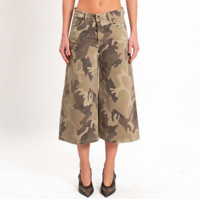 Zeroassoluto-Bermuda camouflage wide leg cotone elasticizzato - beige/moro