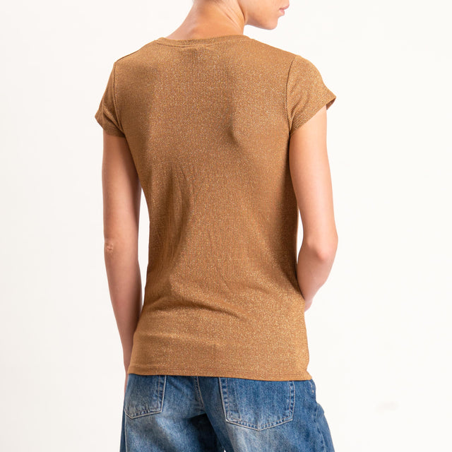 Zeroassoluto-T-shirt lurex a costine - tabacco