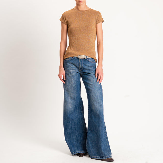 Zeroassoluto-T-shirt lurex a costine - tabacco