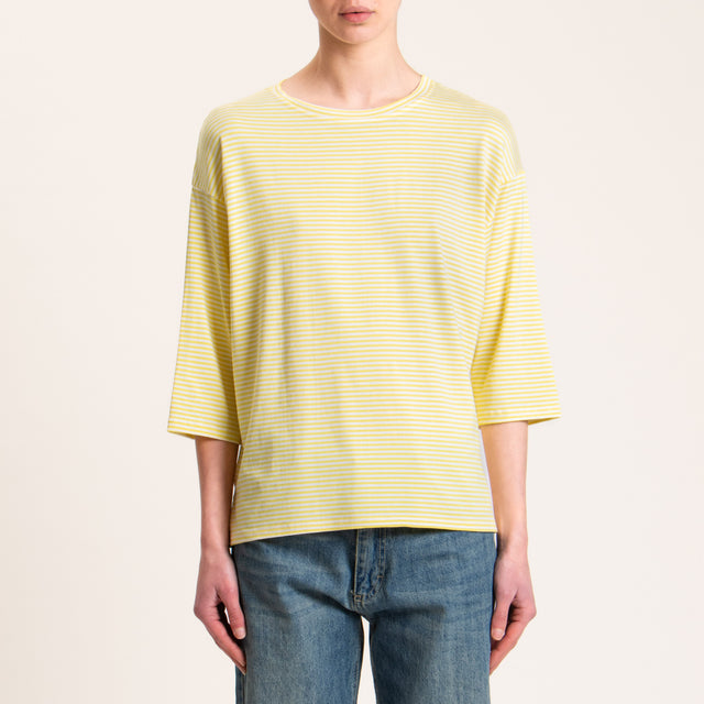 Zeroassoluto-T-shirt righe in jersey manica 3/4 - giallo/latte