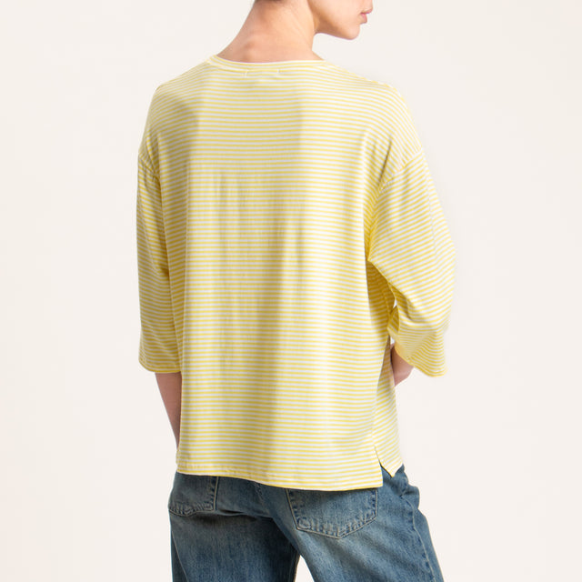 Zeroassoluto-T-shirt righe in jersey manica 3/4 - giallo/latte