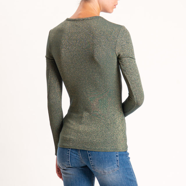 Zeroassoluto-T-shirt scollo v con lurex - verde bottiglia