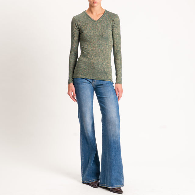 Zeroassoluto-T-shirt scollo v con lurex - verde bottiglia