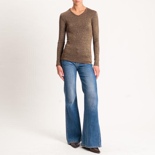 Zeroassoluto-T-shirt scollo v con lurex - moro