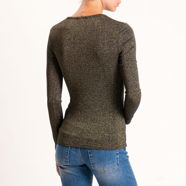 Zeroassoluto-T-shirt scollo v con lurex - nero