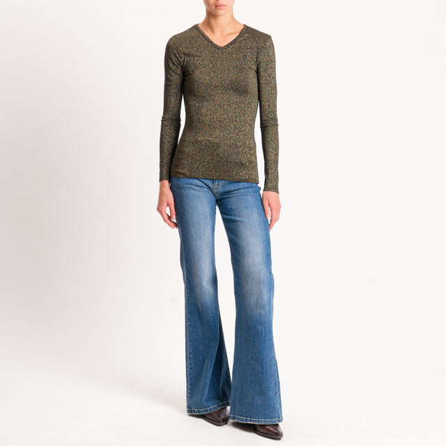 Zeroassoluto-T-shirt scollo v con lurex - nero